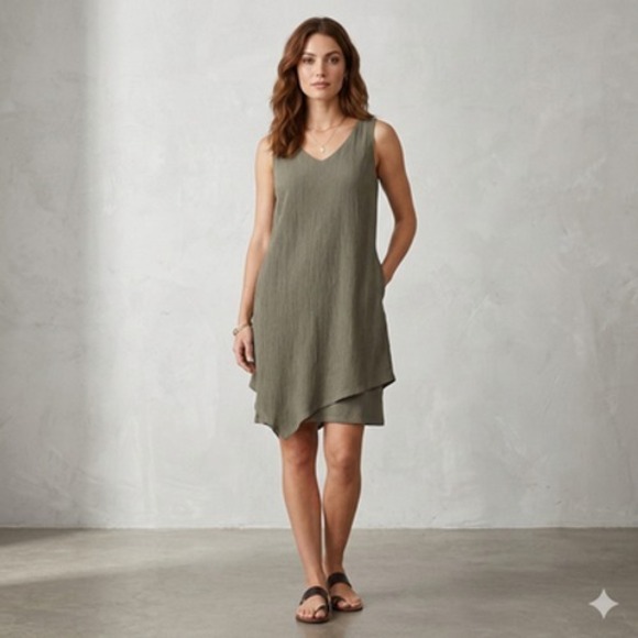 Pure Jill Dresses & Skirts - Pure J Jill Dress Womens XS Petite Green Sleeveless V Neck Asymmetrical Hem